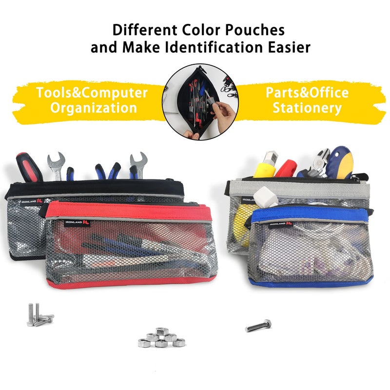 IRONLAND Zipper Pouches, Small Tools Bag, Waterproof Mesh Pouches, Tool Zipper Pouch, Travel Pouch, Clear Cosmetic Bag Case 4 Pack - Image 5